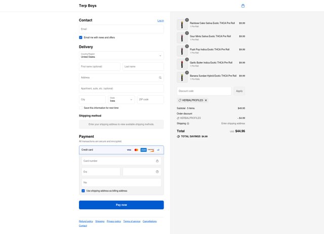 Terp Boys checkout page showing Terp Boys discount code box | Screenshot taken by SimplyCodes community member on Aug 26, 2025