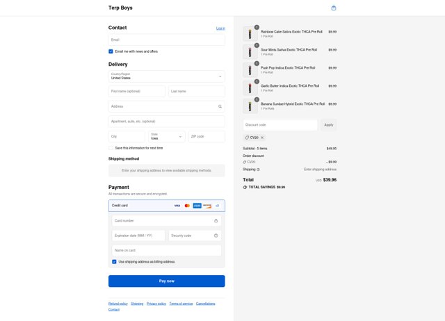 Terp Boys checkout page showing Terp Boys discount code box | Screenshot taken by SimplyCodes community member on Aug 26, 2025