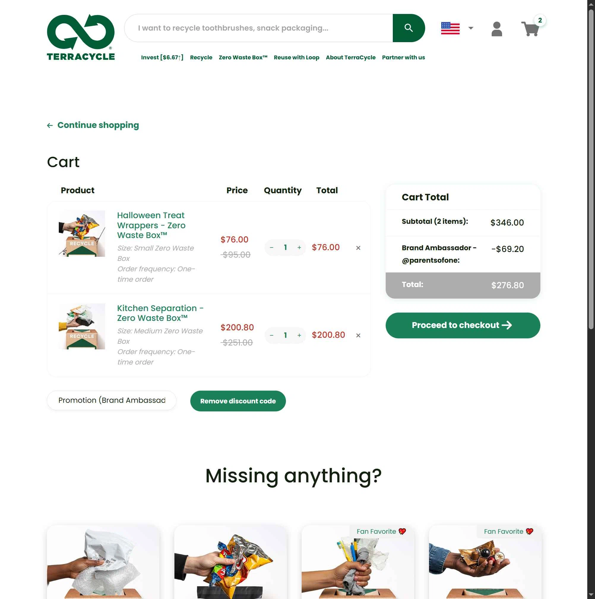 TerraCycle checkout page showing TerraCycle discount code box | Screenshot taken by SimplyCodes community member on Oct 24, 2025