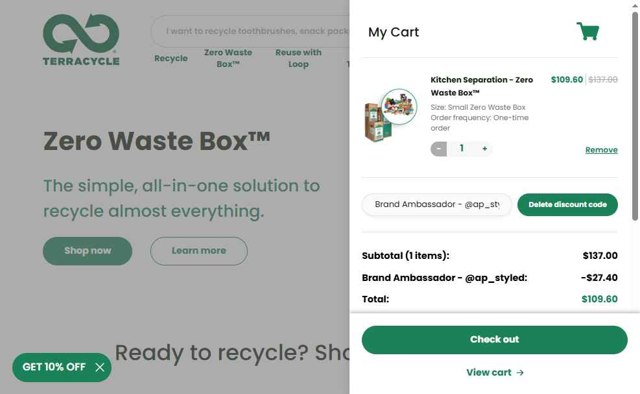 TerraCycle checkout page showing TerraCycle discount code box | Screenshot taken by SimplyCodes community member on Jul 29, 2025