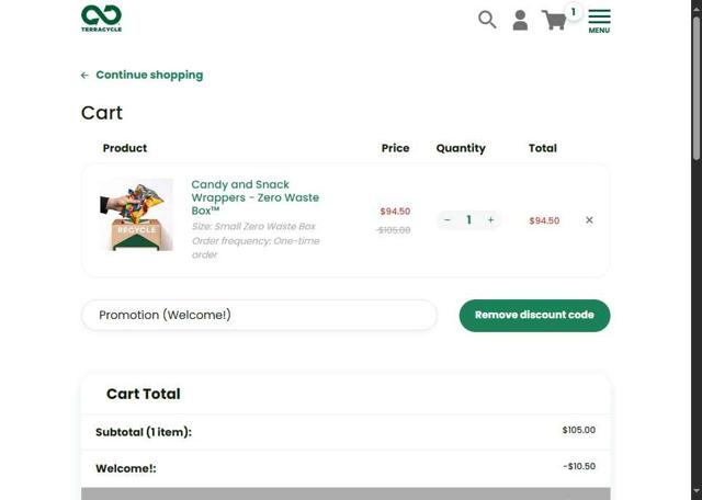 TerraCycle checkout page showing TerraCycle discount code box | Screenshot taken by SimplyCodes community member on Sep 16, 2025