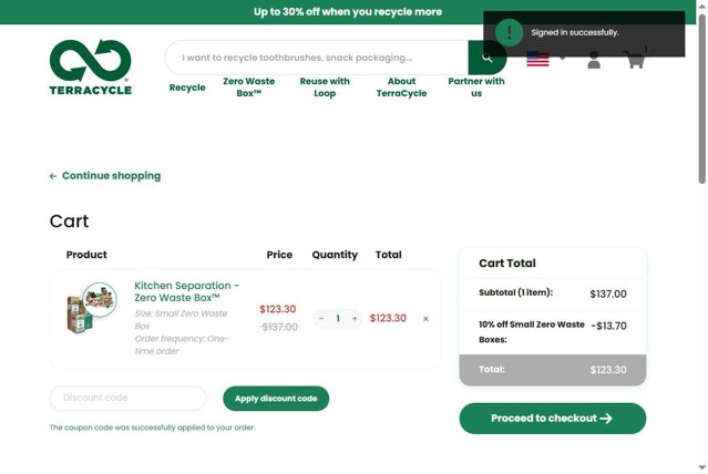 TerraCycle checkout page showing TerraCycle discount code box | Screenshot taken by SimplyCodes community member on Aug 30, 2025