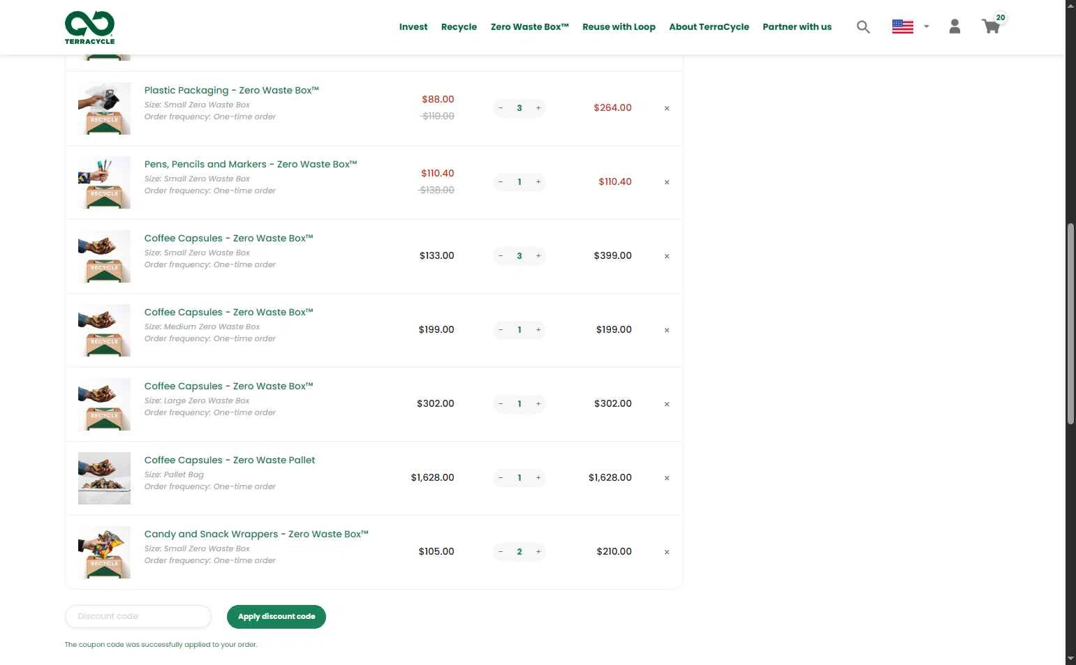 TerraCycle checkout page showing TerraCycle discount code box | Screenshot taken by SimplyCodes community member on Jan 30, 2026
