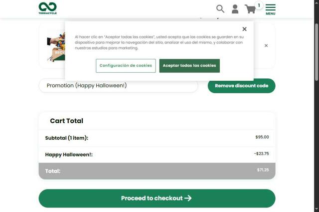 TerraCycle checkout page showing TerraCycle discount code box | Screenshot taken by SimplyCodes community member on Oct 5, 2025