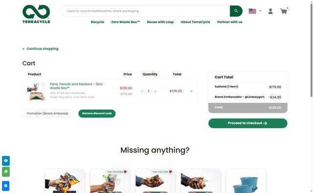 TerraCycle checkout page showing TerraCycle discount code box | Screenshot taken by SimplyCodes community member on Sep 8, 2025
