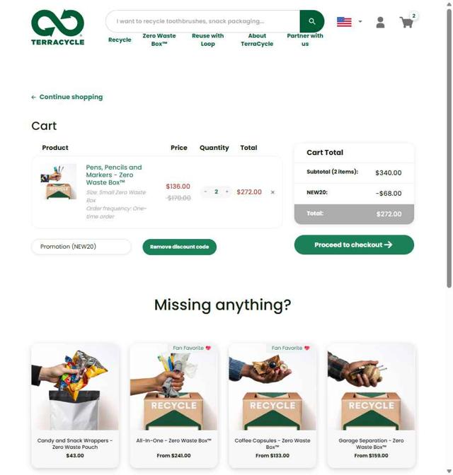 TerraCycle checkout page showing TerraCycle discount code box | Screenshot taken by SimplyCodes community member on Sep 8, 2025