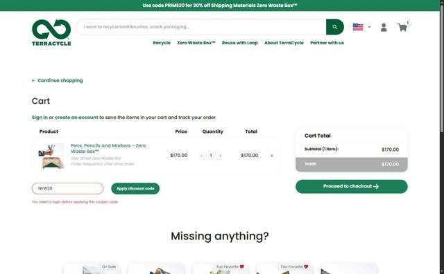 TerraCycle checkout page showing TerraCycle discount code box | Screenshot taken by SimplyCodes community member on Oct 7, 2025
