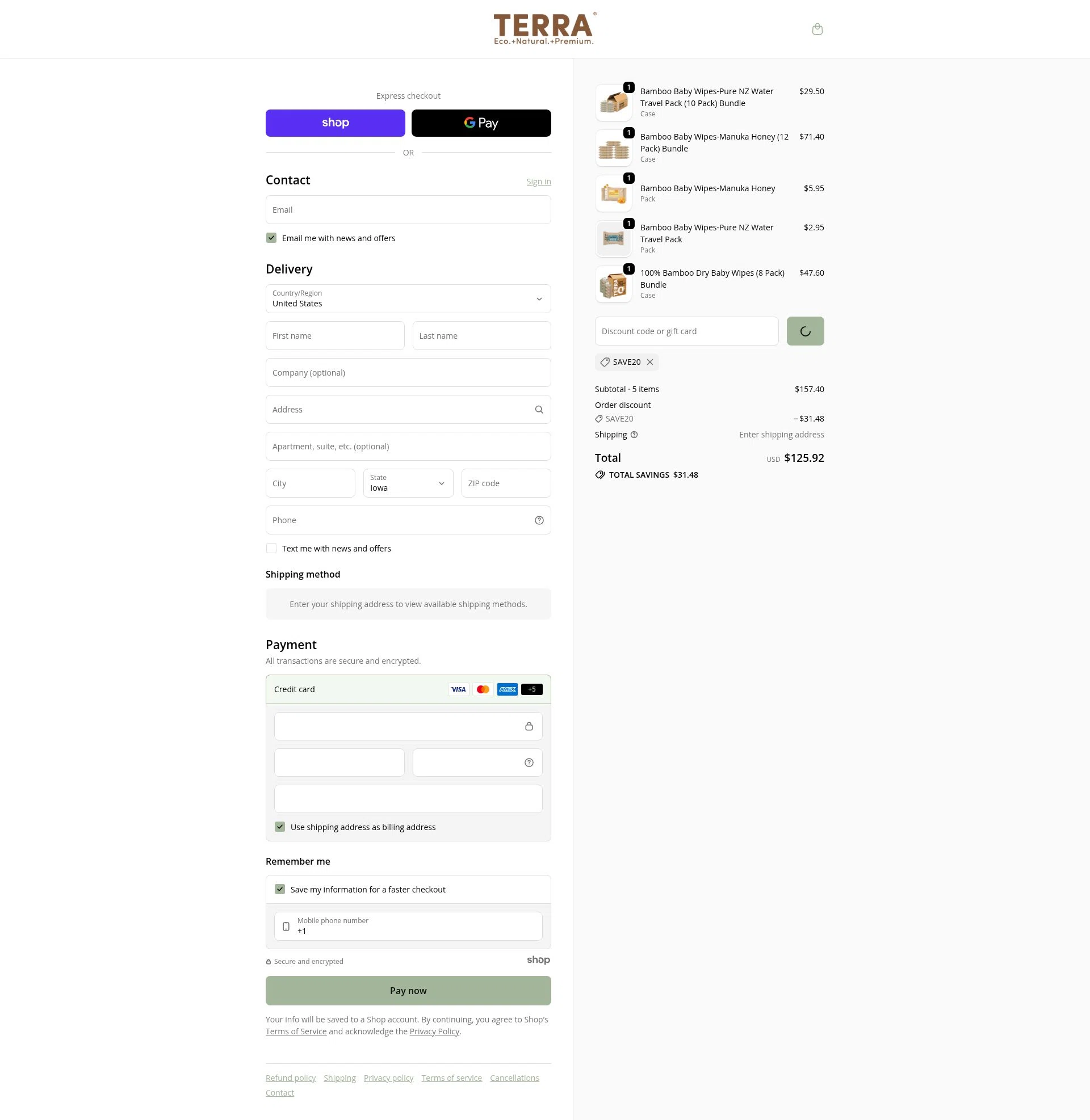 TERRA Gentle checkout page showing TERRA Gentle promo code box | Screenshot taken by SimplyCodes community member on Jan 3, 2026