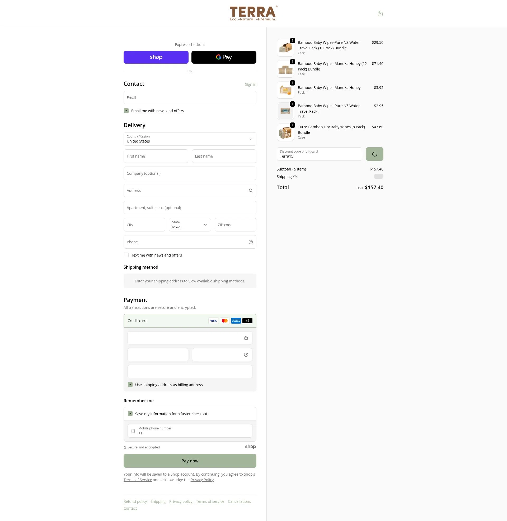 TERRA Gentle checkout page showing TERRA Gentle promo code box | Screenshot taken by SimplyCodes community member on Dec 29, 2025