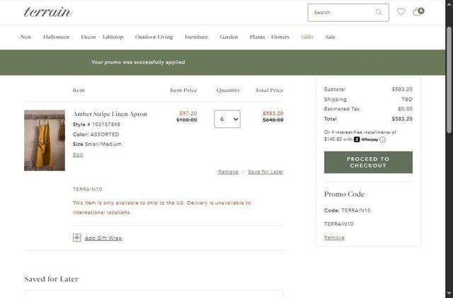 Terrain checkout page showing Terrain promo code box | Screenshot taken by SimplyCodes community member on Sep 1, 2025