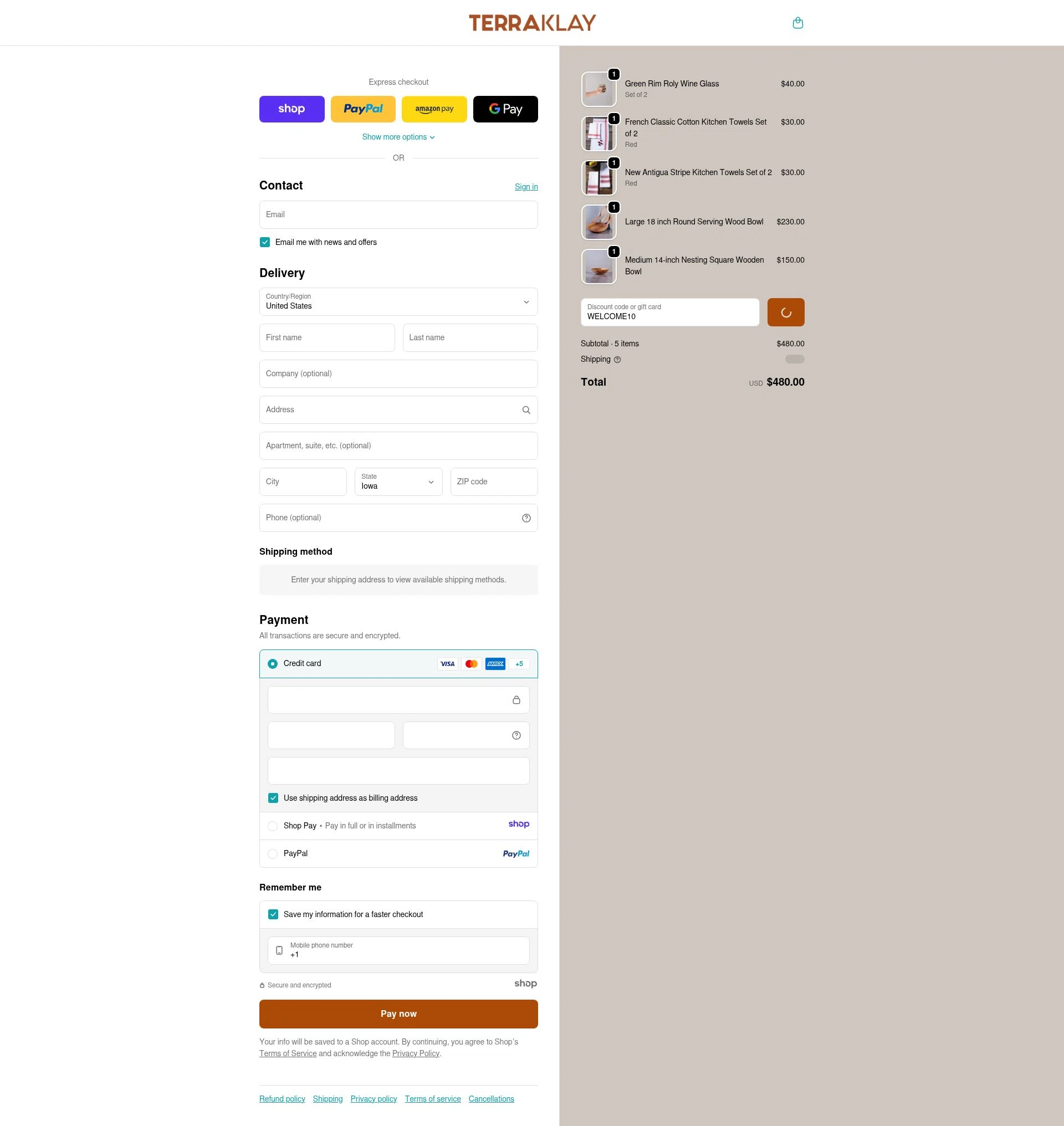 TerraKlay checkout page showing TerraKlay promo code box | Screenshot taken by SimplyCodes community member on Jan 5, 2026