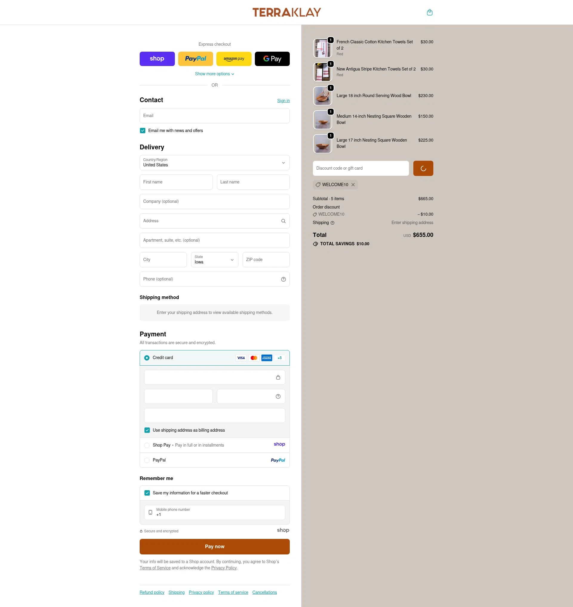 TerraKlay checkout page showing TerraKlay promo code box | Screenshot taken by SimplyCodes community member on Dec 26, 2025