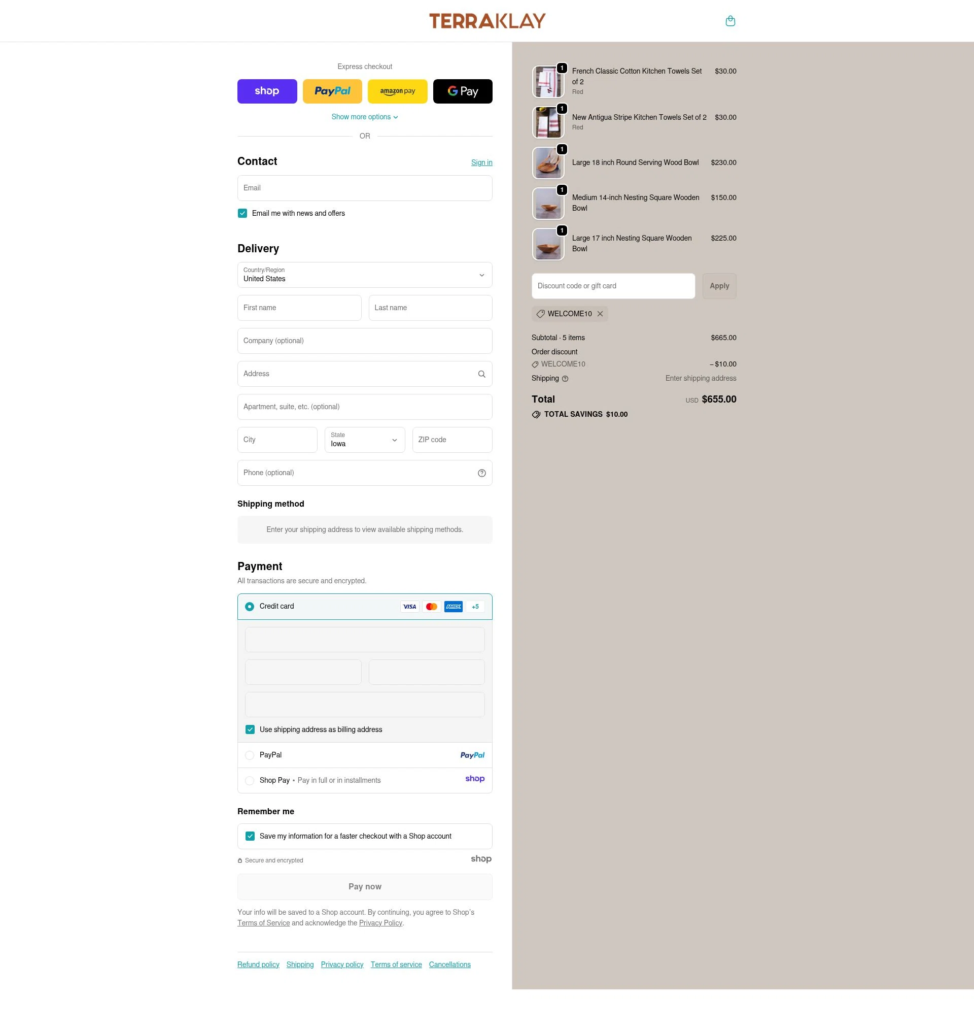 TerraKlay checkout page showing TerraKlay promo code box | Screenshot taken by SimplyCodes community member on Dec 3, 2025