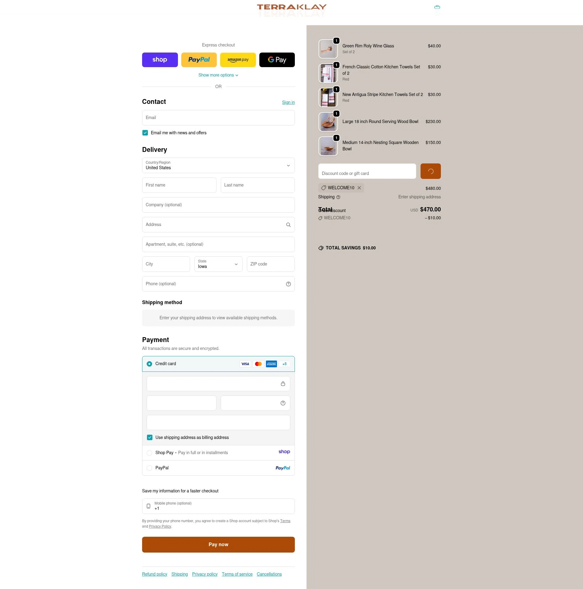 TerraKlay checkout page showing TerraKlay promo code box | Screenshot taken by SimplyCodes community member on Jan 15, 2026