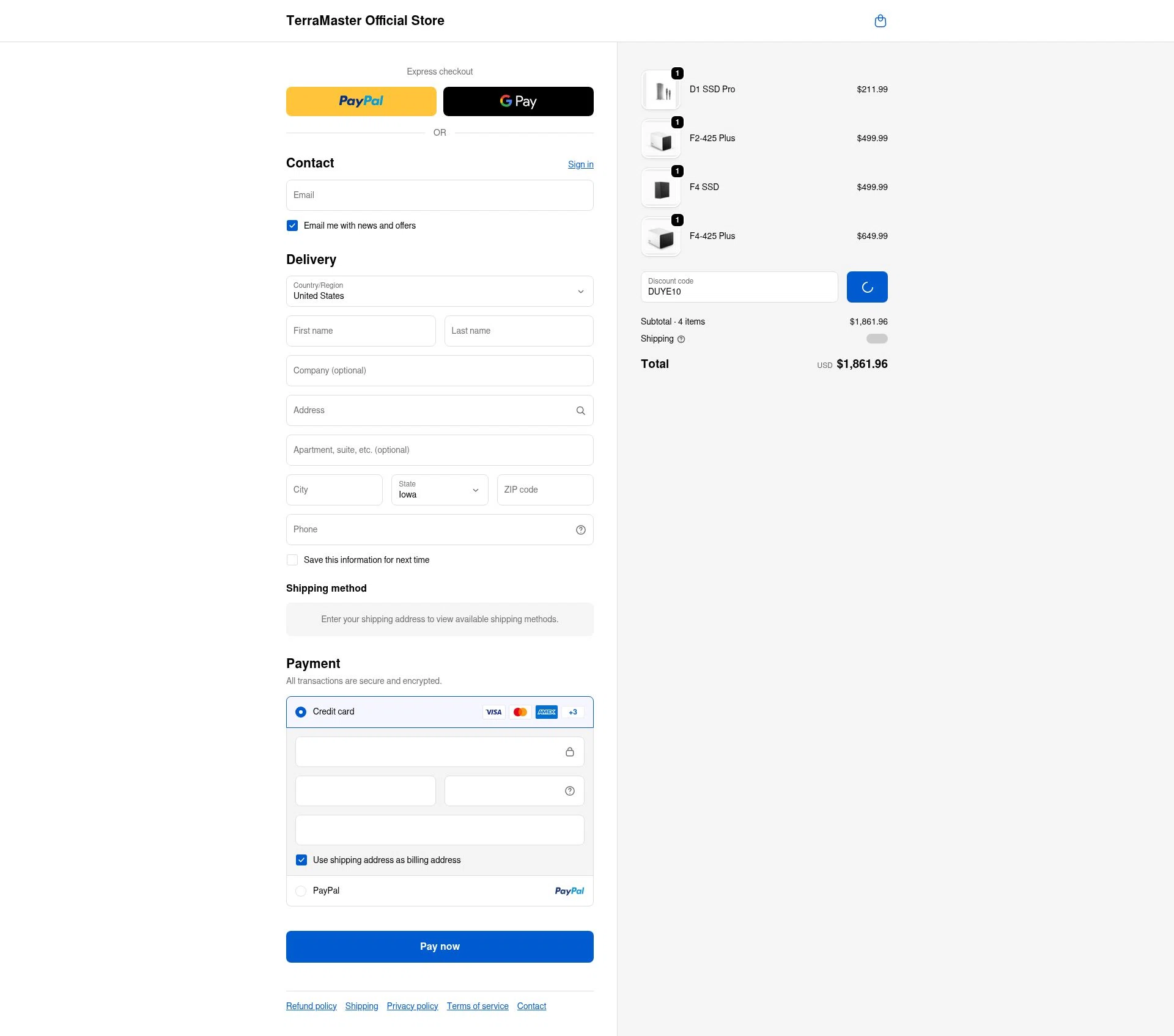 TerraMaster Shop checkout page showing TerraMaster Shop promo code box | Screenshot taken by SimplyCodes community member on Feb 12, 2026