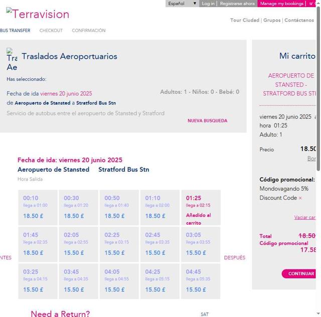 Terravision checkout page showing Terravision promo code box | Screenshot taken by SimplyCodes community member on Jun 10, 2025