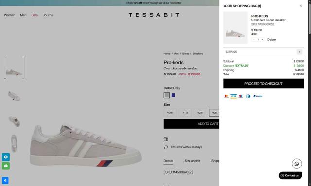 Tessabit checkout page showing Tessabit coupon code box | Screenshot taken by SimplyCodes community member on Sep 3, 2025