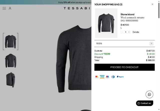 Tessabit checkout page showing Tessabit coupon code box | Screenshot taken by SimplyCodes community member on Aug 28, 2025