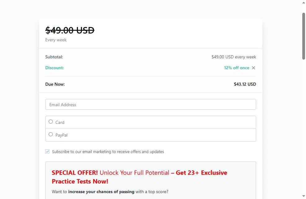 TestHQ checkout page showing TestHQ coupon code box | Screenshot taken by SimplyCodes community member on Jul 5, 2025