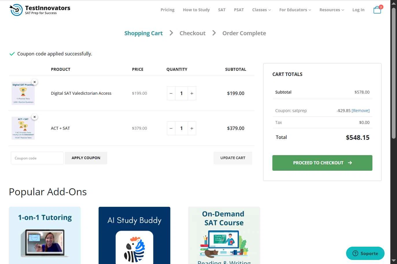 Test Innovators checkout page showing Test Innovators coupon code box | Screenshot taken by SimplyCodes community member on Jan 10, 2026