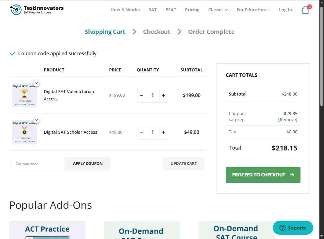 Test Innovators checkout page showing Test Innovators coupon code box | Screenshot taken by SimplyCodes community member on Jun 11, 2025
