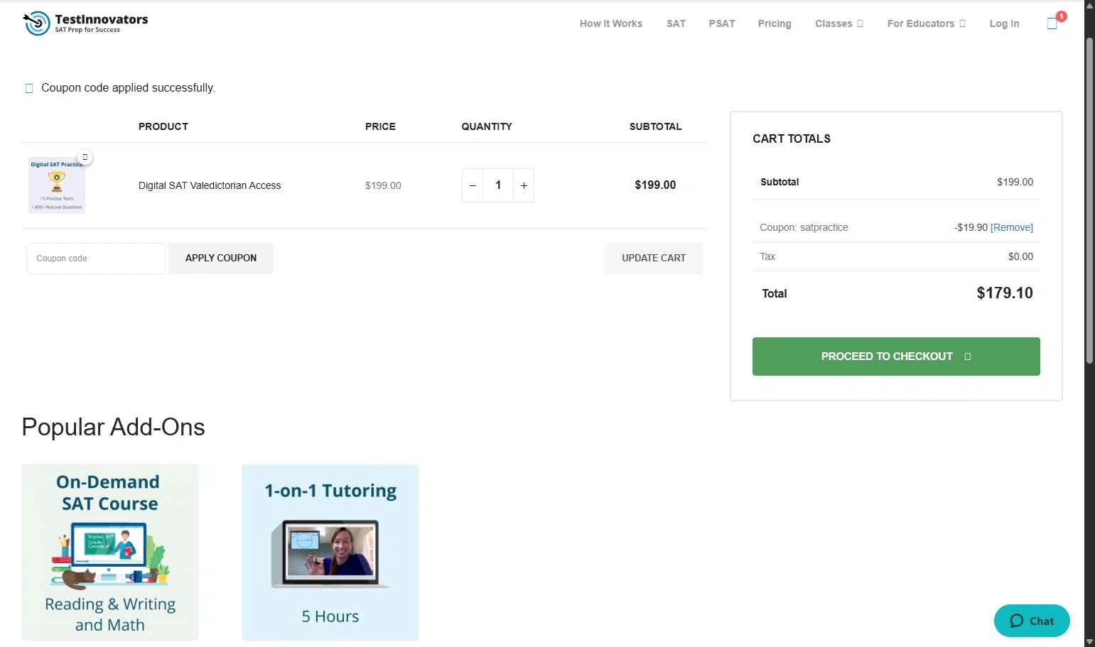Test Innovators checkout page showing Test Innovators coupon code box | Screenshot taken by SimplyCodes community member on Jul 23, 2025