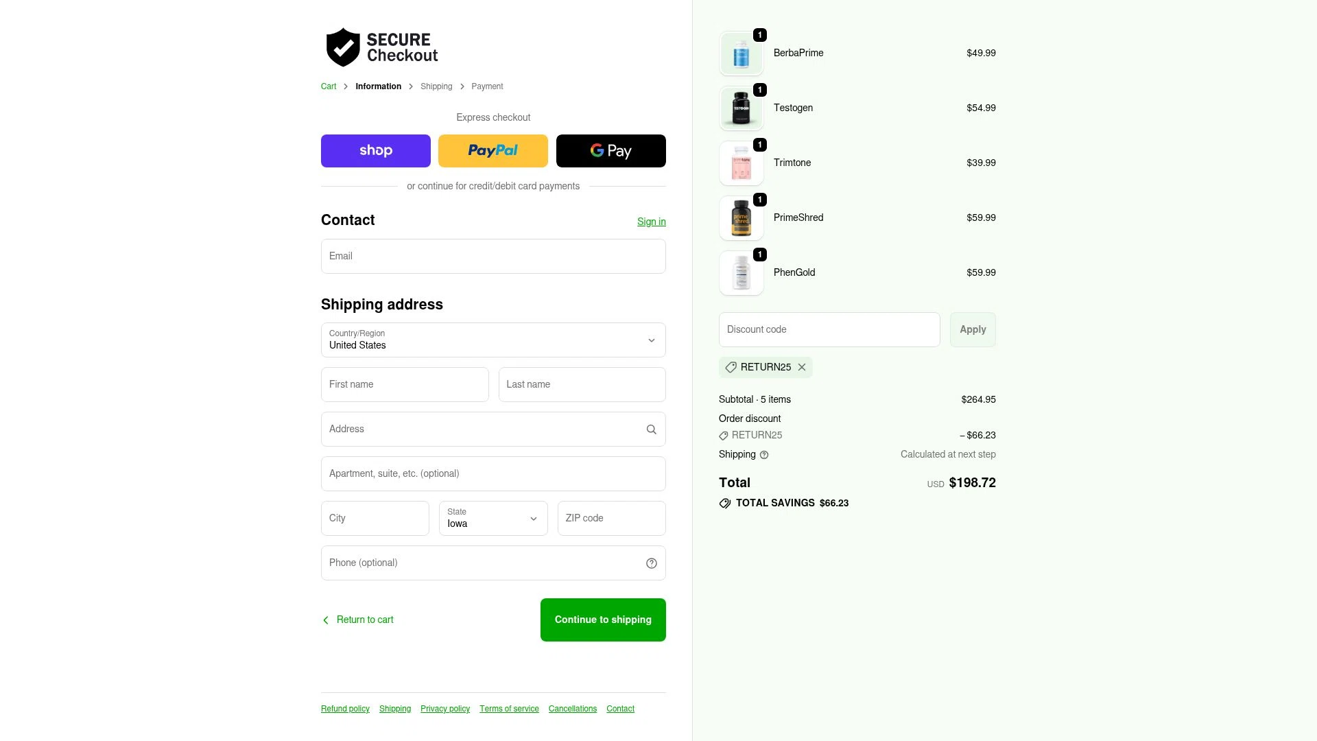 Testogen checkout page showing Testogen discount code box | Screenshot taken by SimplyCodes community member on Nov 19, 2025
