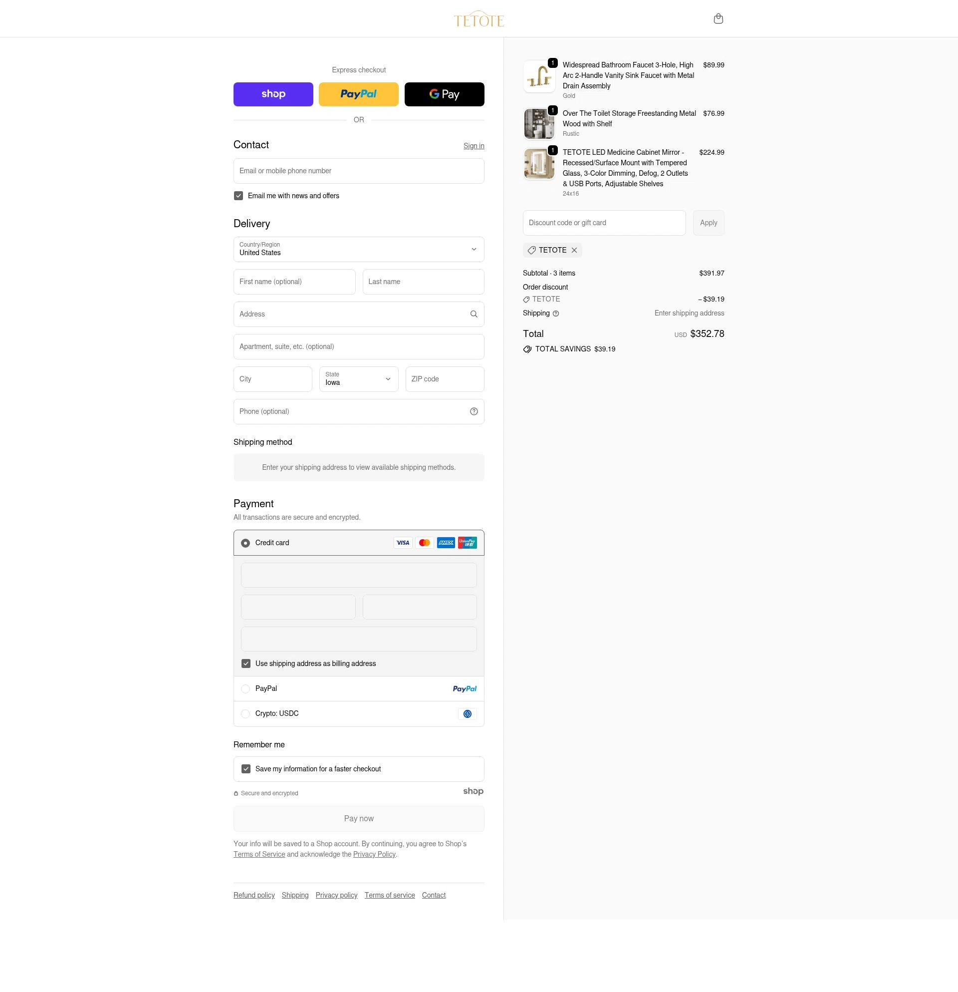 tetote checkout page showing tetote promo code box | Screenshot taken by SimplyCodes community member on Jan 2, 2026