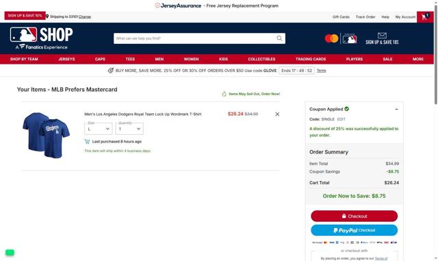 Texas Rangers checkout page showing Texas Rangers promo code box | Screenshot taken by SimplyCodes community member on Sep 30, 2025