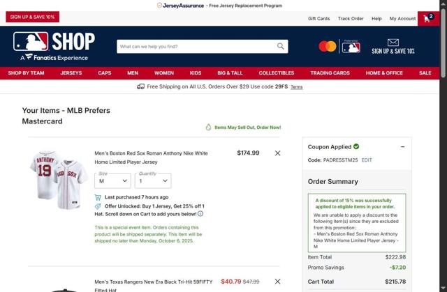 Texas Rangers checkout page showing Texas Rangers promo code box | Screenshot taken by SimplyCodes community member on Sep 7, 2025