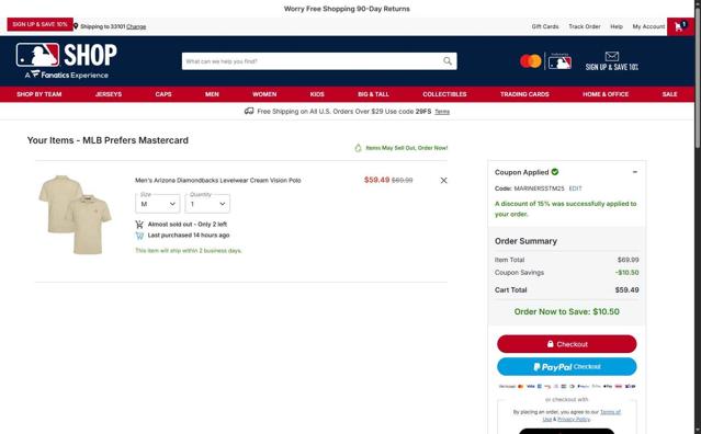 Texas Rangers checkout page showing Texas Rangers promo code box | Screenshot taken by SimplyCodes community member on Sep 2, 2025