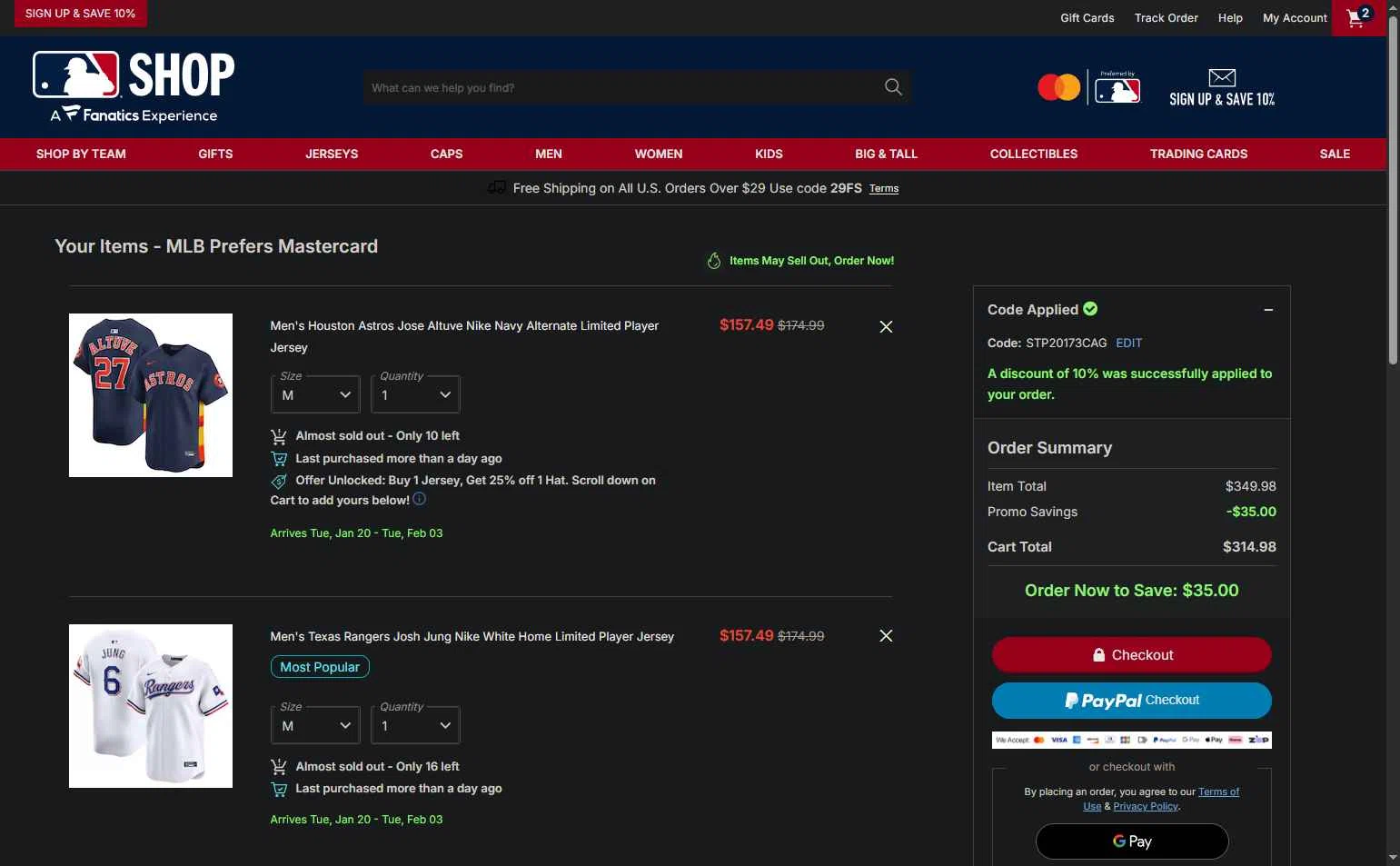 Texas Rangers checkout page showing Texas Rangers promo code box | Screenshot taken by SimplyCodes community member on Jan 6, 2026