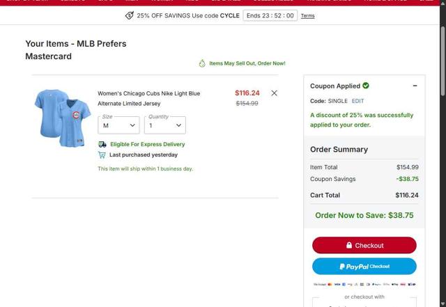 Texas Rangers checkout page showing Texas Rangers promo code box | Screenshot taken by SimplyCodes community member on Sep 10, 2025