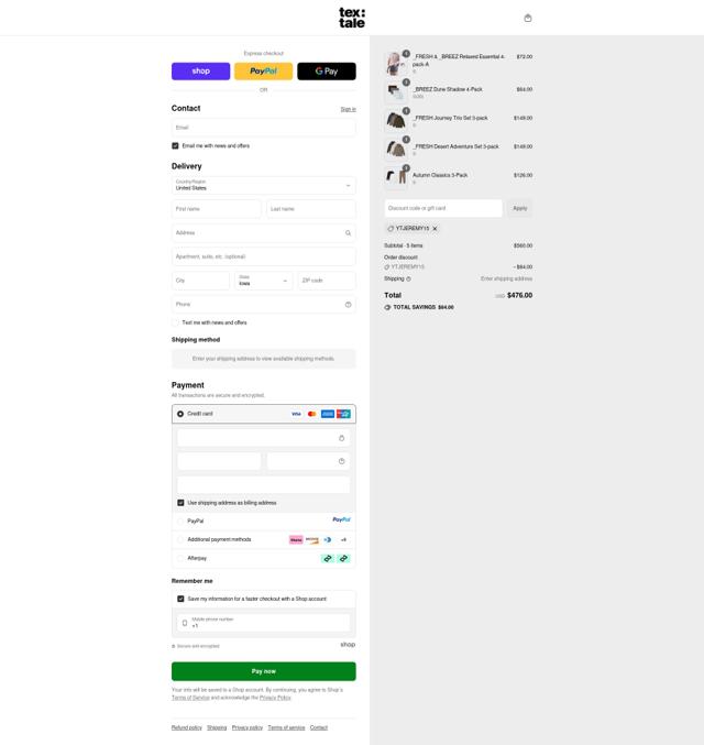 TexTale checkout page showing TexTale discount code box | Screenshot taken by SimplyCodes community member on Sep 11, 2025