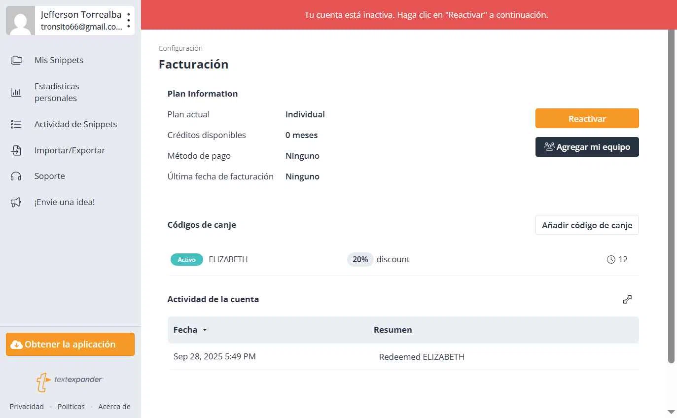 TextExpander checkout page showing TextExpander discount code box | Screenshot taken by SimplyCodes community member on Sep 28, 2025