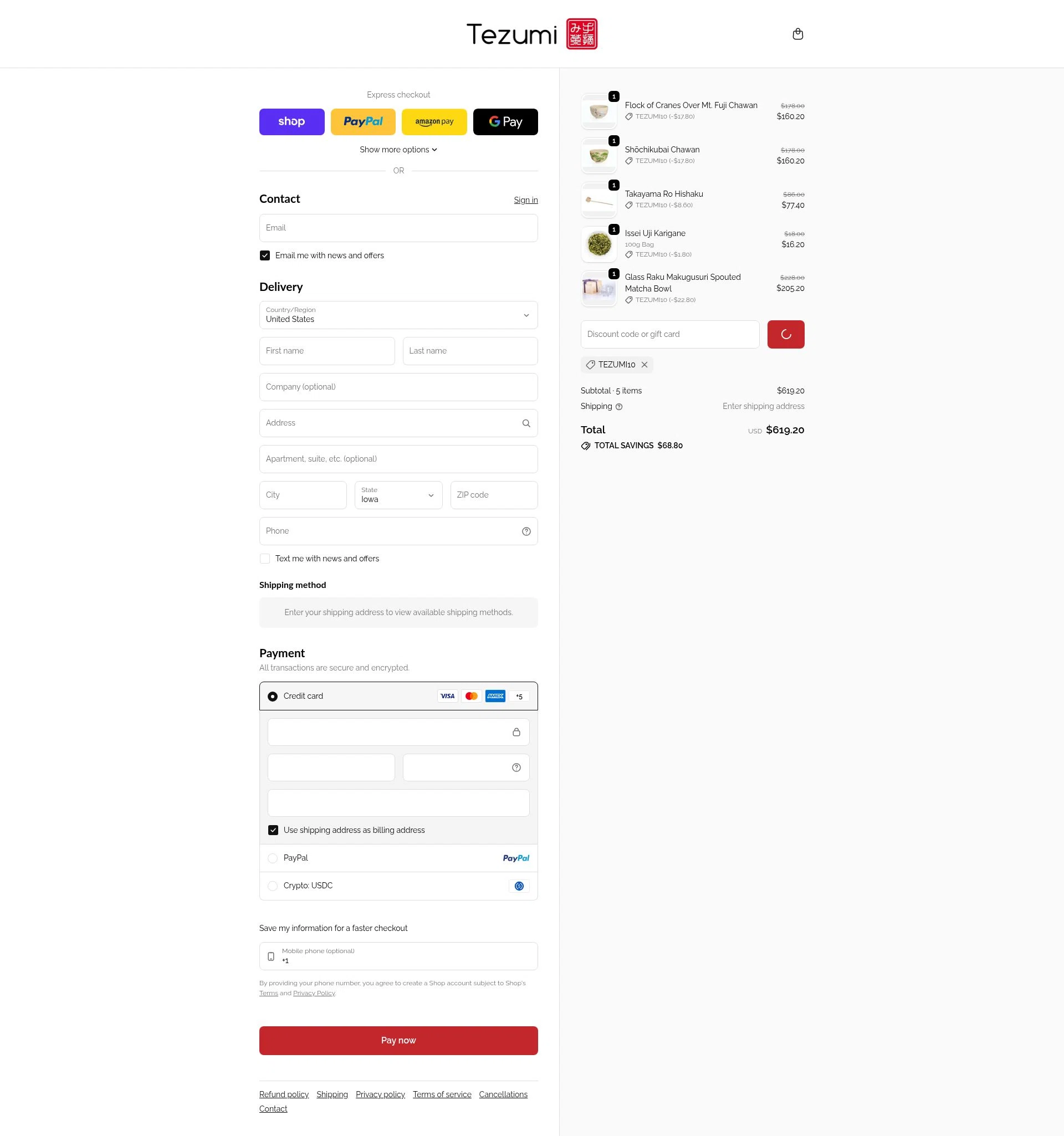 Tezumi checkout page showing Tezumi discount code box | Screenshot taken by SimplyCodes community member on Feb 1, 2026