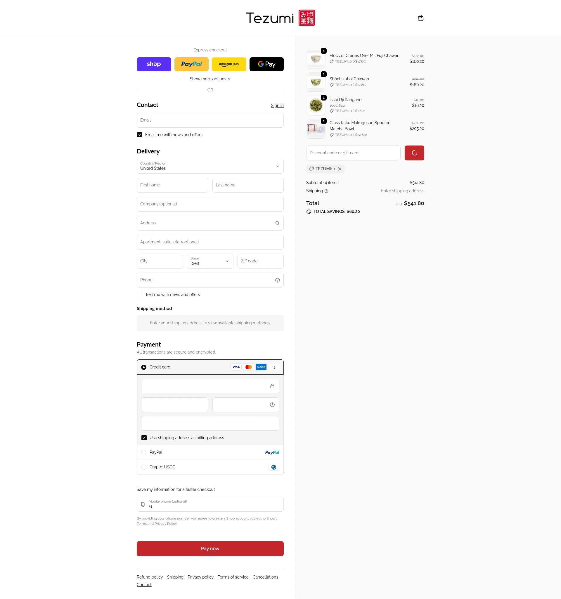 Tezumi checkout page showing Tezumi discount code box | Screenshot taken by SimplyCodes community member on Feb 6, 2026