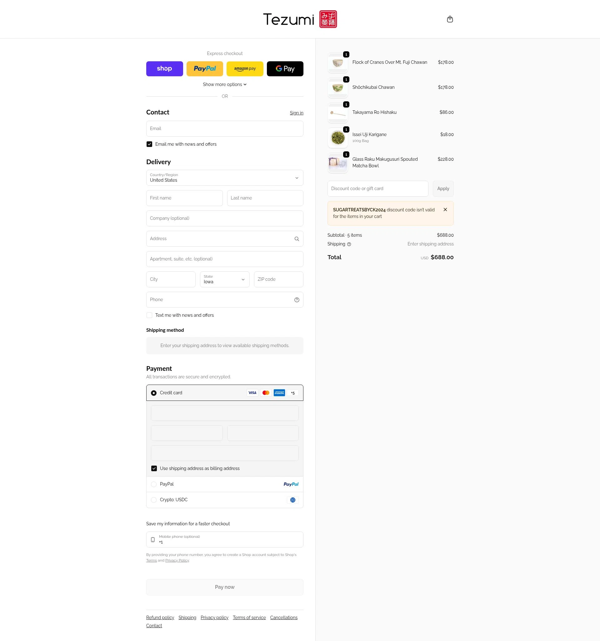 Tezumi checkout page showing Tezumi discount code box | Screenshot taken by SimplyCodes community member on Feb 1, 2026