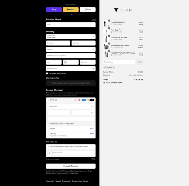 Titan checkout page showing Titan discount code box | Screenshot taken by SimplyCodes community member on Sep 6, 2025