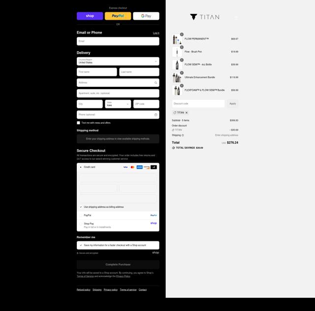 Titan checkout page showing Titan discount code box | Screenshot taken by SimplyCodes community member on Sep 6, 2025