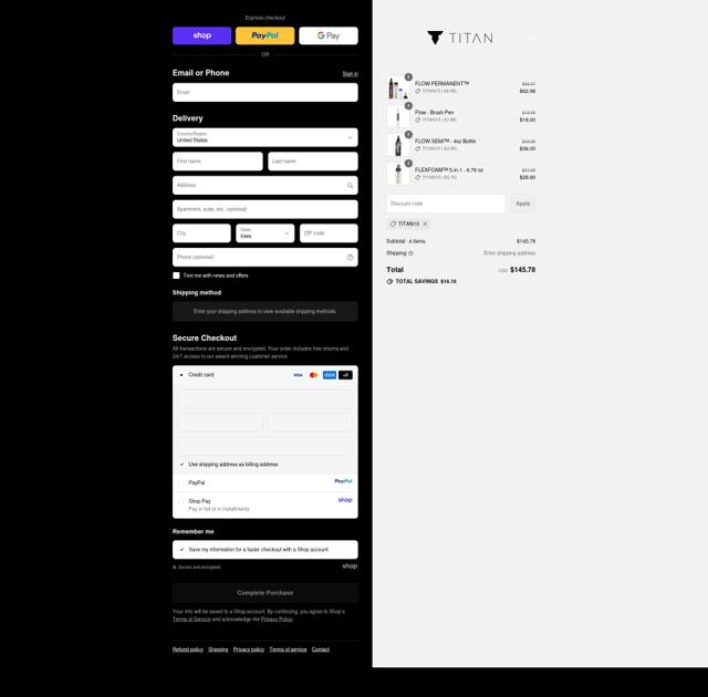 Titan checkout page showing Titan discount code box | Screenshot taken by SimplyCodes community member on Sep 10, 2025
