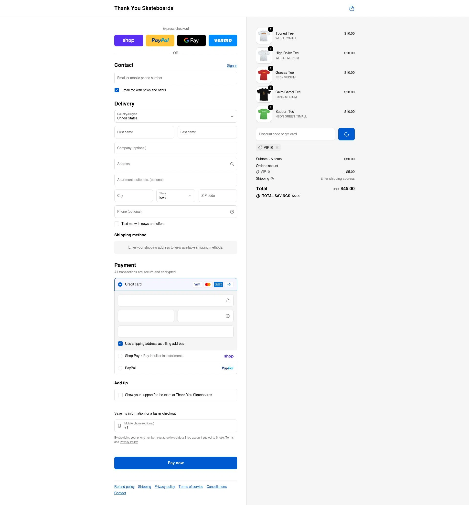 Thank You Skateboards checkout page showing Thank You Skateboards promo code box | Screenshot taken by SimplyCodes community member on Feb 17, 2026