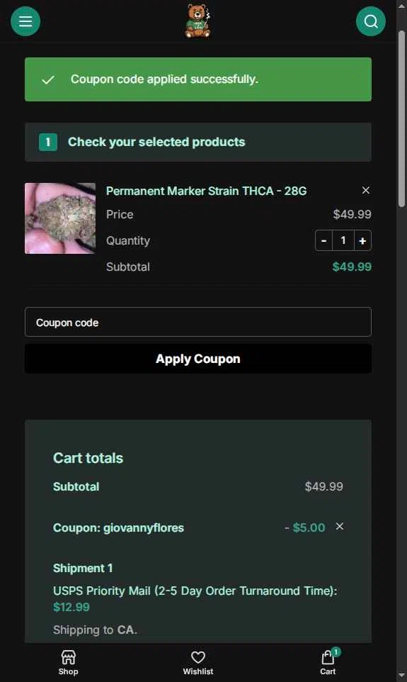 THCA4cheap.com checkout page showing THCA4cheap.com promo code box | Screenshot taken by SimplyCodes community member on Feb 8, 2026