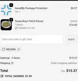 THCA Small Buds coupon verification screenshot