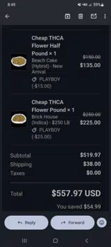 THCA Small Buds coupon verification screenshot