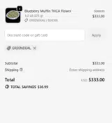 THCA Small Buds coupon verification screenshot