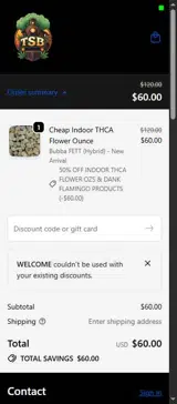 THCA Small Buds coupon verification screenshot