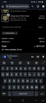 THC King coupon verification screenshot