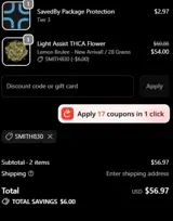 THC King coupon verification screenshot