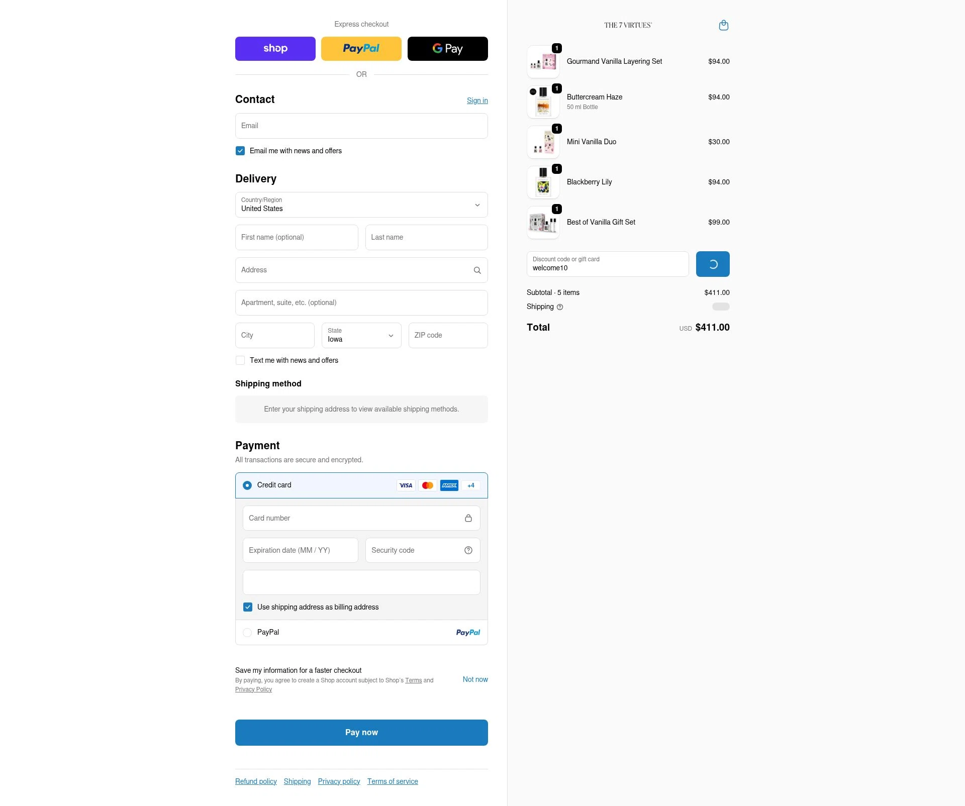The 7 Virtues checkout page showing The 7 Virtues promo code box | Screenshot taken by SimplyCodes community member on Feb 14, 2026